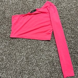 Neon pink One-shoulder cropped top